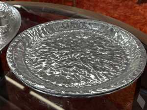 Mainly Don Shiel aluminium servingware, including platter, dishes, napkin rings, etc. - 4