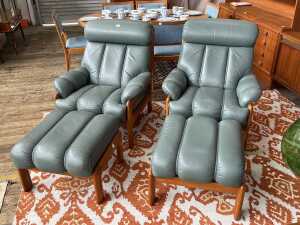 Pair of Noblett mid-century armchairs with footstools - 2