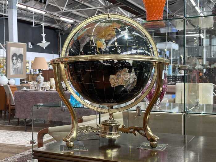 World globe set with various semi-precious stones