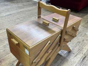 Mid-century timber cantilever sewing box - 5