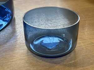Three Timo Sarpaneva low profile blue glass bowls - 3