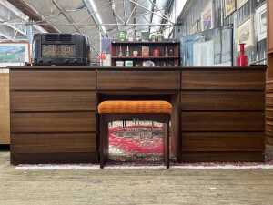 Rula mid-century blackwood dressing table with stool