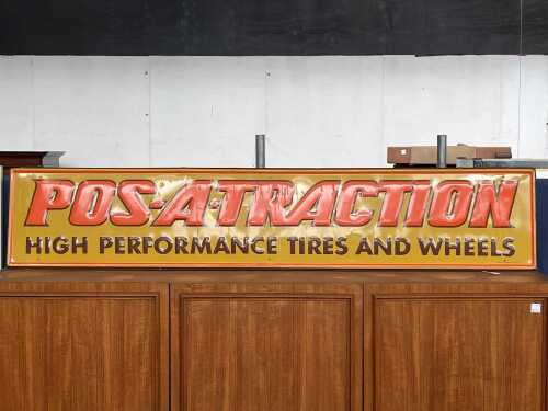 Pos-a-traction pressed metal advertising sign