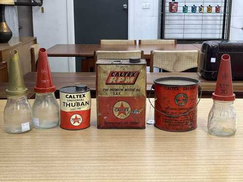 Vintage Caltex oil tins and bottles