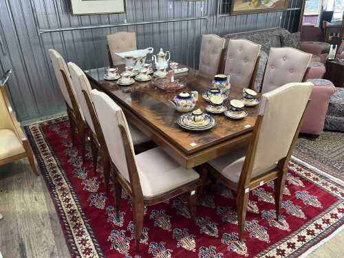 French Art Deco flame mahogany nine piece dining suite