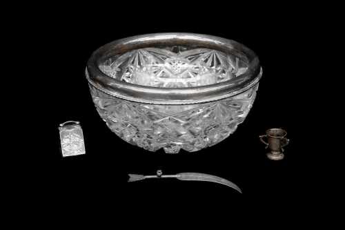 Three sterling silver items and one sterling silver mounted piece