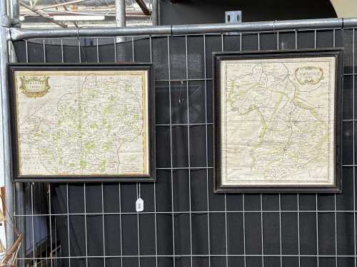 Robert Modern, Hertfordshire and Cambridgeshire (2). Two framed antique hand-coloured maps, c. 18th century