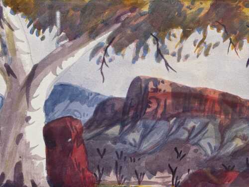 Brenton Raberaba (1951-74), (Central Australian landscape), watercolour painting on paper