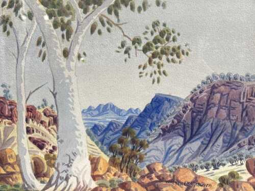 Walter Ebatarinja Australia (1915-1968), Central Australian landscape, Hermannsburg school. Watercolour painting on paper