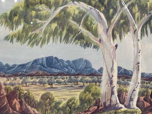 Lindsay Imbarndarinja (1918-1960) Central Australian landscape, Hermannsburg school, watercolour on paper