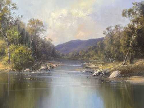 Chris Kandis (1966- ), Snowy River Along the Barry-Way Track NSW. Oil painting on board