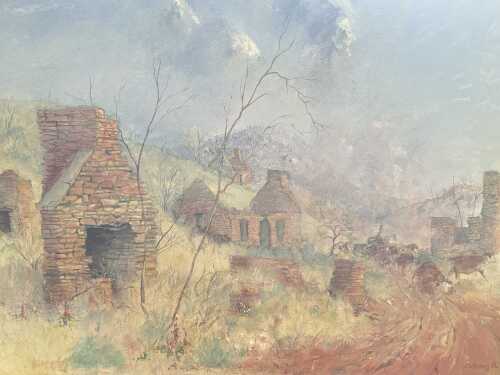 Brian V. Nunan (1932-), Arltunga Ruins, 1984. Oil painting on canvas