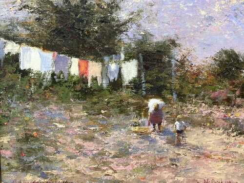 Dale Marsh (1940 - ), Wash Day Sully sur Loire 1986, oil painting on canvas on pine