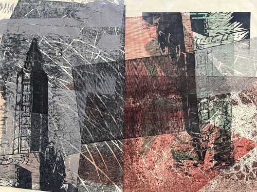 Ian Gardiner (1943-2008), Jin Tan Tin Tower 1984, woodblock print on Japanese paper, Artist's proof
