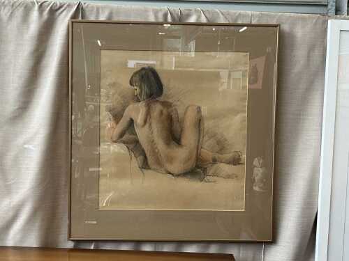 William (Bill) Caldwell (1940- ), Figure Study II, conte crayon drawing on brown paper