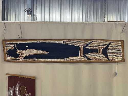 Daypurr'yun (c.1929- , Arnhem Land), (Fish), Indigenous painting on bark with natural ochre pigments