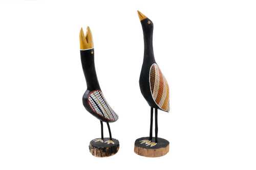 Elah Yunupingu, Emu 2025, two Indigenous carved and painted figures