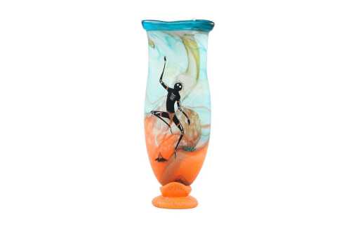 Australian Tina Cooper hand blown glass vase depicting an Indigenous figure