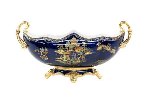 Carlton Ware Bleu Royale 'Chinese Figures' porcelain twin handled vase