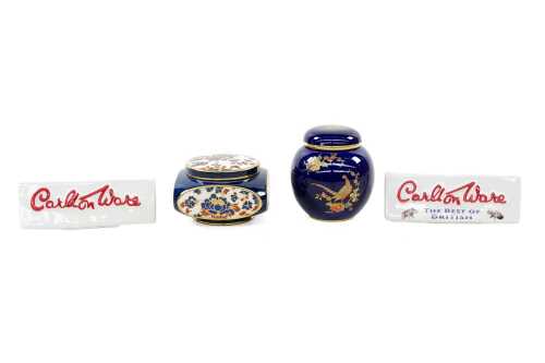 Four Carlton Ware porcelain pieces, including ginger jar and lidded box