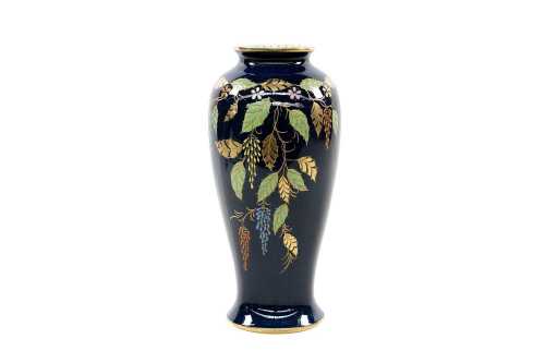 Carlton Ware Bleu Royale leaf pattern porcelain vase