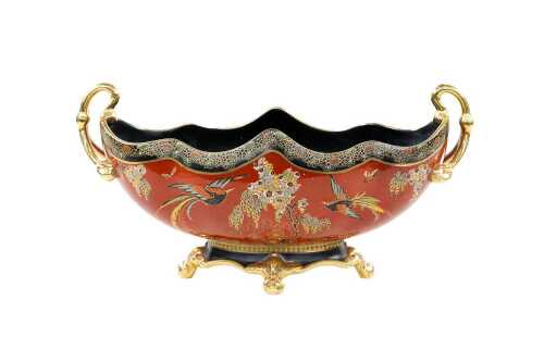 Carlton Ware 'Worcester Birds' porcelain gondola bowl in matte black and orange