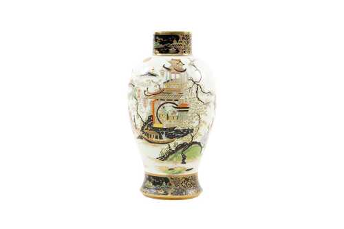 Carlton Ware 'Temple' porcelain vase on cream ground with black crown backstamp