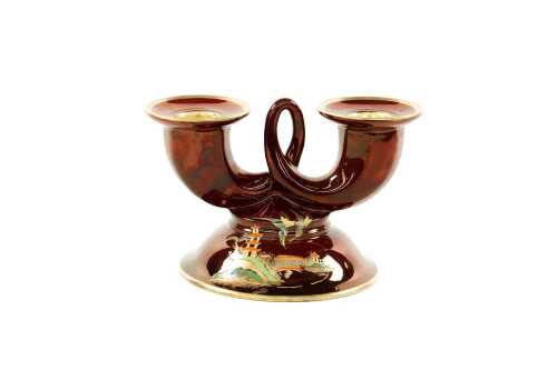 Carlton Ware Rouge Royale 'Pagoda' porcelain twin-armed candleholder