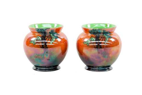 Pair of Carlton Ware 'Rabbits at Dusk' lustre porcelain posy vases