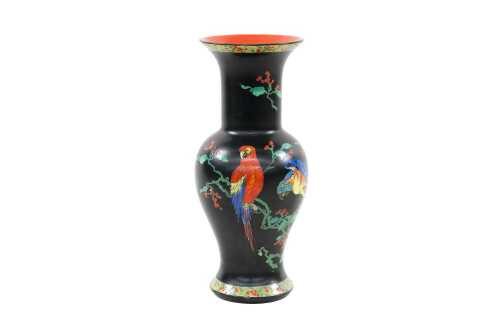 Antique Carlton Ware 'Parrots' matte black porcelain vase