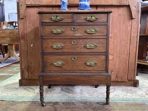 Georgian walnut cutlery chest of drawers, with contents