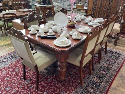 Late Victorian walnut and pine eight piece dining suite