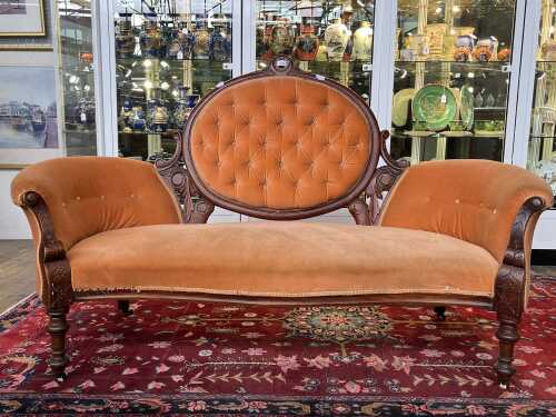 Victorian walnut cameo back settee
