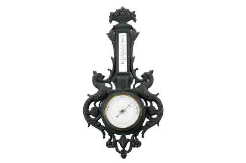 Antique French cast iron aneroid barometer