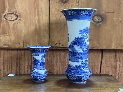 Two Wedgwood 'Fallow Deer' blue and white porcelain vases