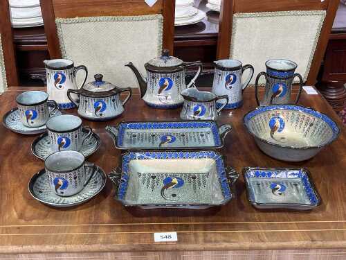 Collection of Royal Doulton Titanian Ware 'Bird of Paradise' porcelain
