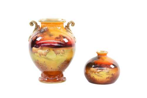 Two Royal Doulton Sheep at Sunset porcelain vases