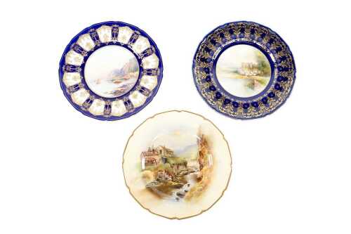 Three Royal Doulton hand-painted scenic porcelain cabinet plates