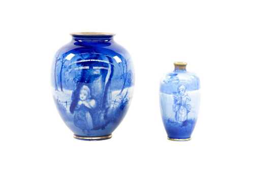Two antique Royal Doulton 'Blue Children' porcelain vases