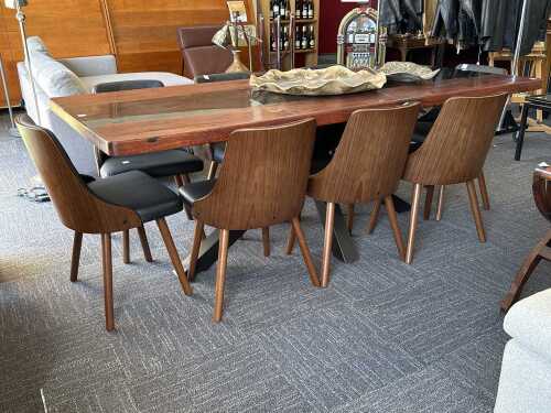 Red gum dining table with eight chairs