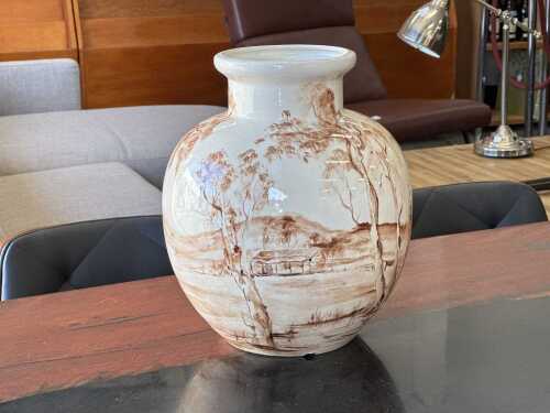 Hand painted ceramic vase with Australian bush scenes