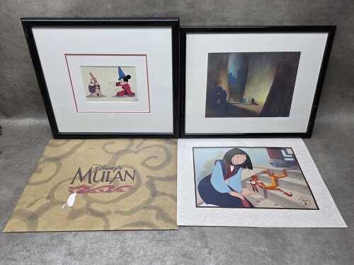 Two Disney Fantasia The Sorcerer's Apprentice lithographs with a Mulan lithograph