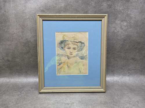 Dora Meeson (1869-1955), (Portrait of woman in hat) 1895, watercolour painting on paper