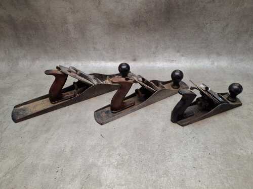 Three Stanley Bailey woodworking planes