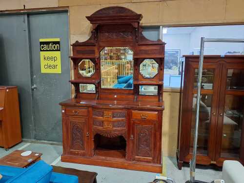 Carved timber mirror back sideboard