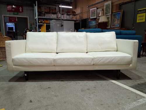 Freedom white leather three-seater sofa