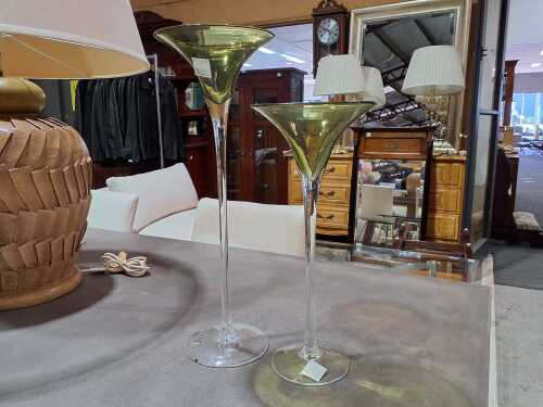 Polish art glass tulip vases in green