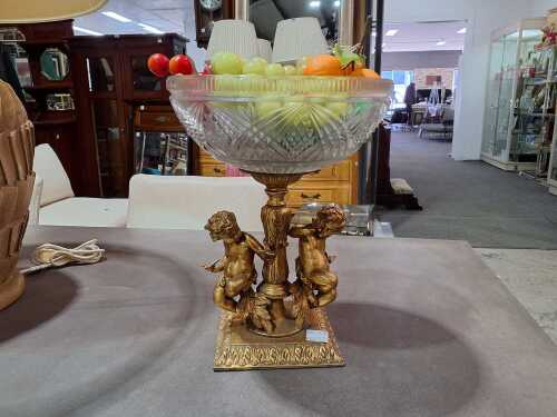 French Empire comport with cast metal and cut glass bowl