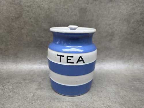 T.G Green Cornishware blue and white striped Tea canister