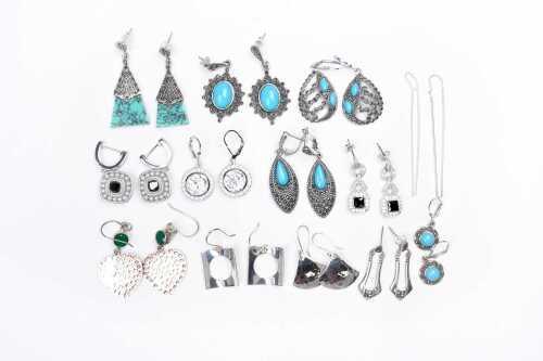 A collection of earrings in sterling silver